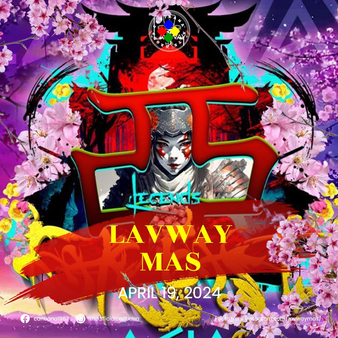 Colorful promotional poster for "lawway mas" event on april 19, 2024, featuring a stylized female character with vibrant background and cherry blossoms. Toronto Caribana Carnival: Ultimate Guide to Caribana Festival Events