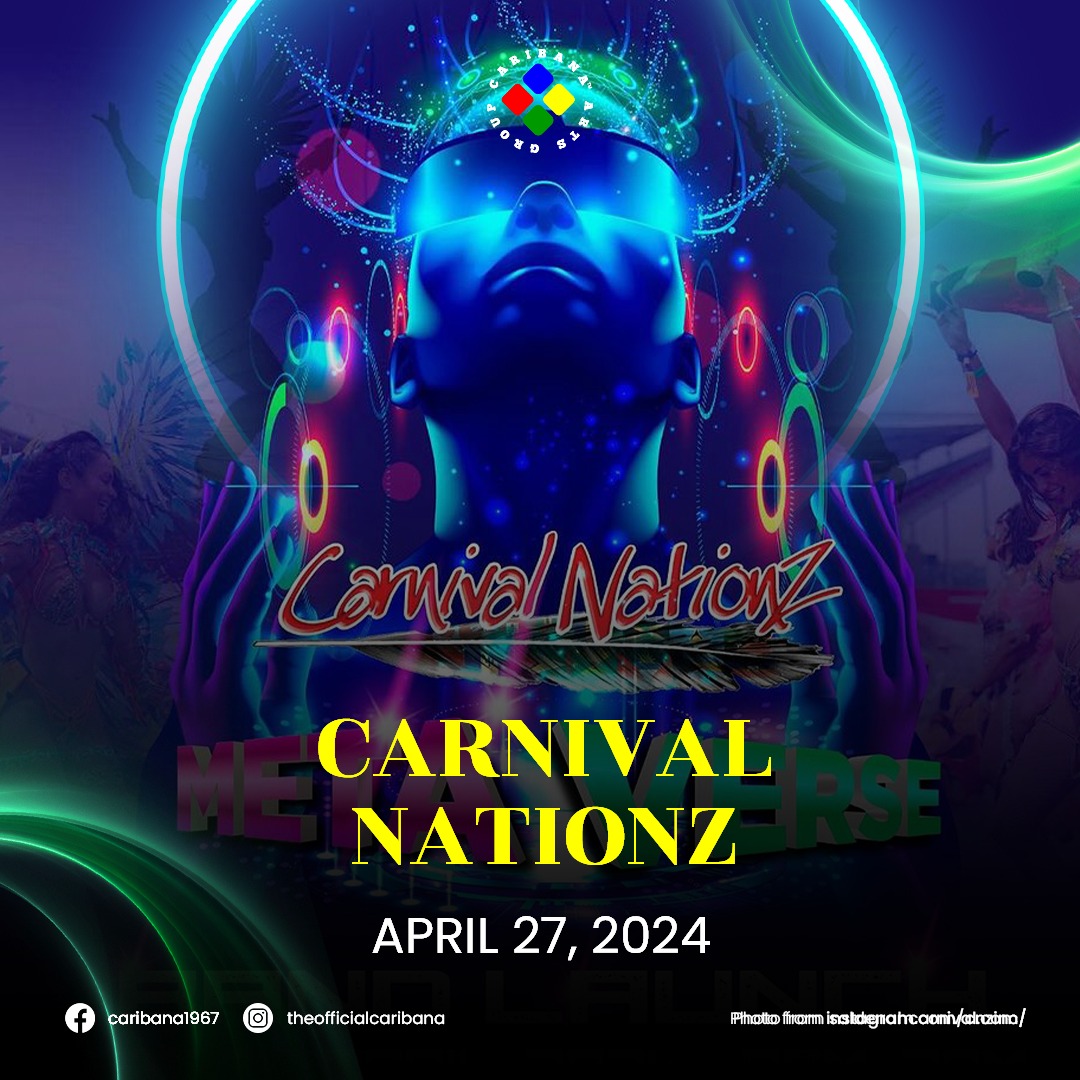 Vibrant poster for "carnival natzions" featuring a glowing blue face surrounded by colorful, festive elements, scheduled for april 27, 2024. Toronto Caribana Carnival: Ultimate Guide to Caribana Festival Events