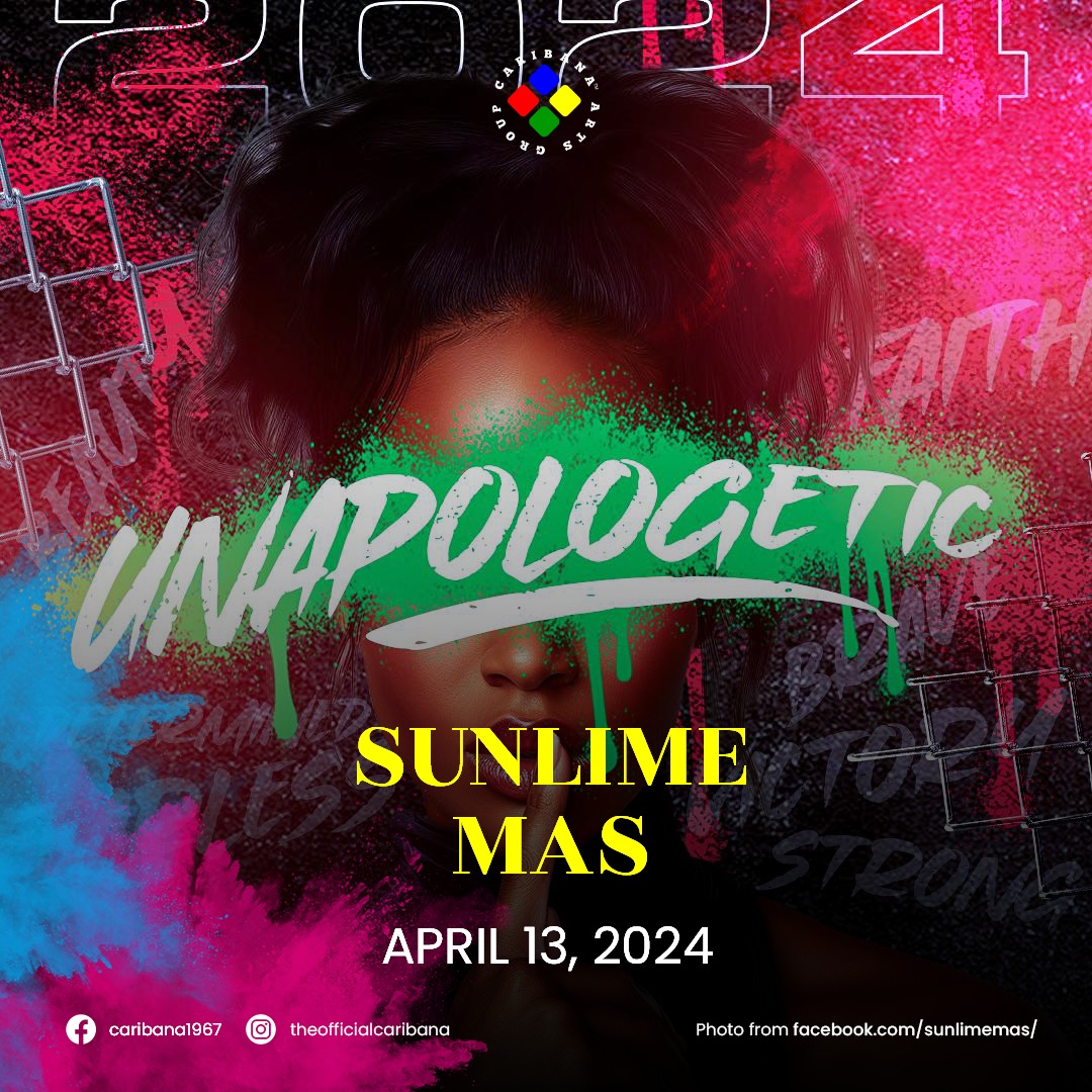 Promotional graphic for sunlime mas 2024 event featuring the word "unapologetic" in bold white text, vibrant background with red and green splashes, and event details. Toronto Caribana Carnival: Ultimate Guide to Caribana Festival Events
